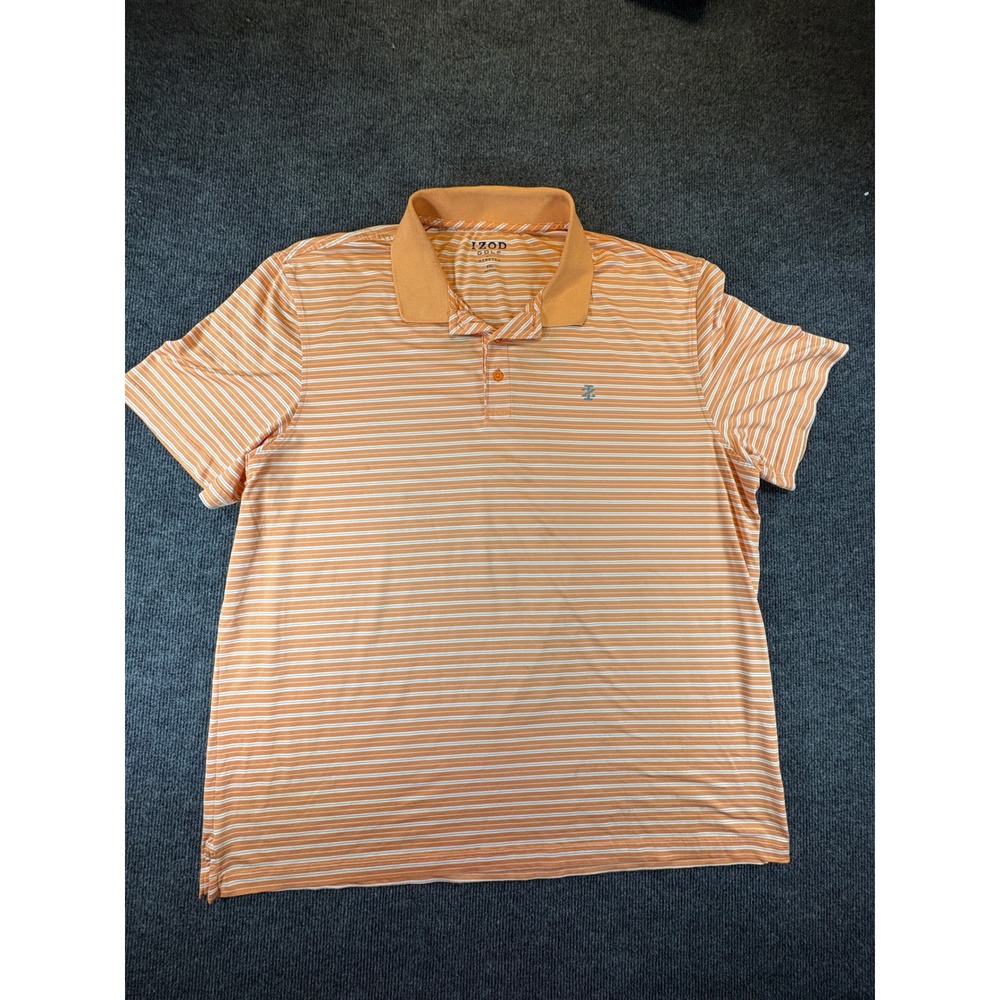 IZOD Golf Mens XXL Orange‎ White Striped Short Sleeve Stretch Polo Shirt 2799